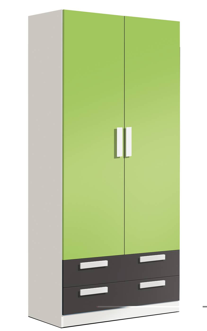 Armario juvenil blanco o roble cambrian, de 220 cm de  alto, con dos puertas y dos cajones varios colores disponibles a elegir